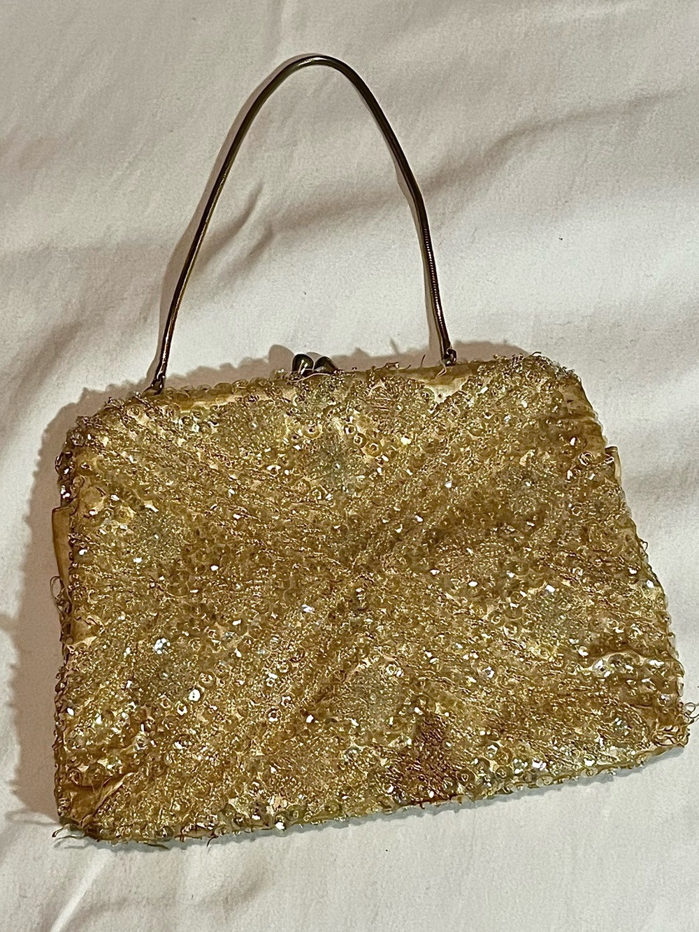 vintage gold beaded and sequined evening bag w/matching glasses holder